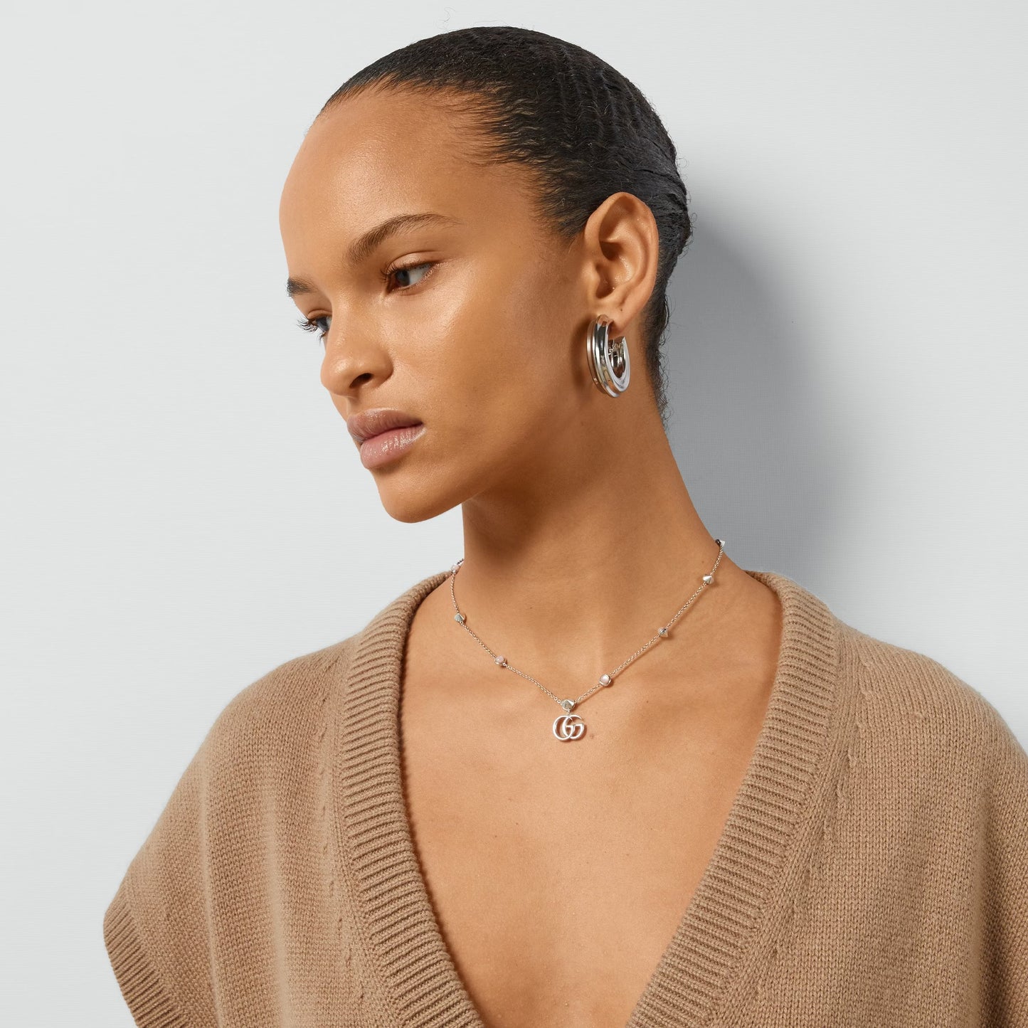 GUCCI Double G Mother of Pearl Necklace 925(Silver)