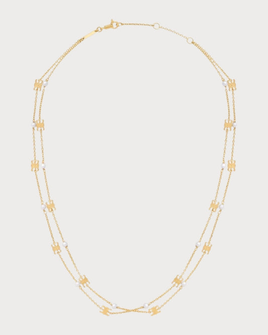 CELINE Triomphe Pearl Double Necklace Brass(Gold)