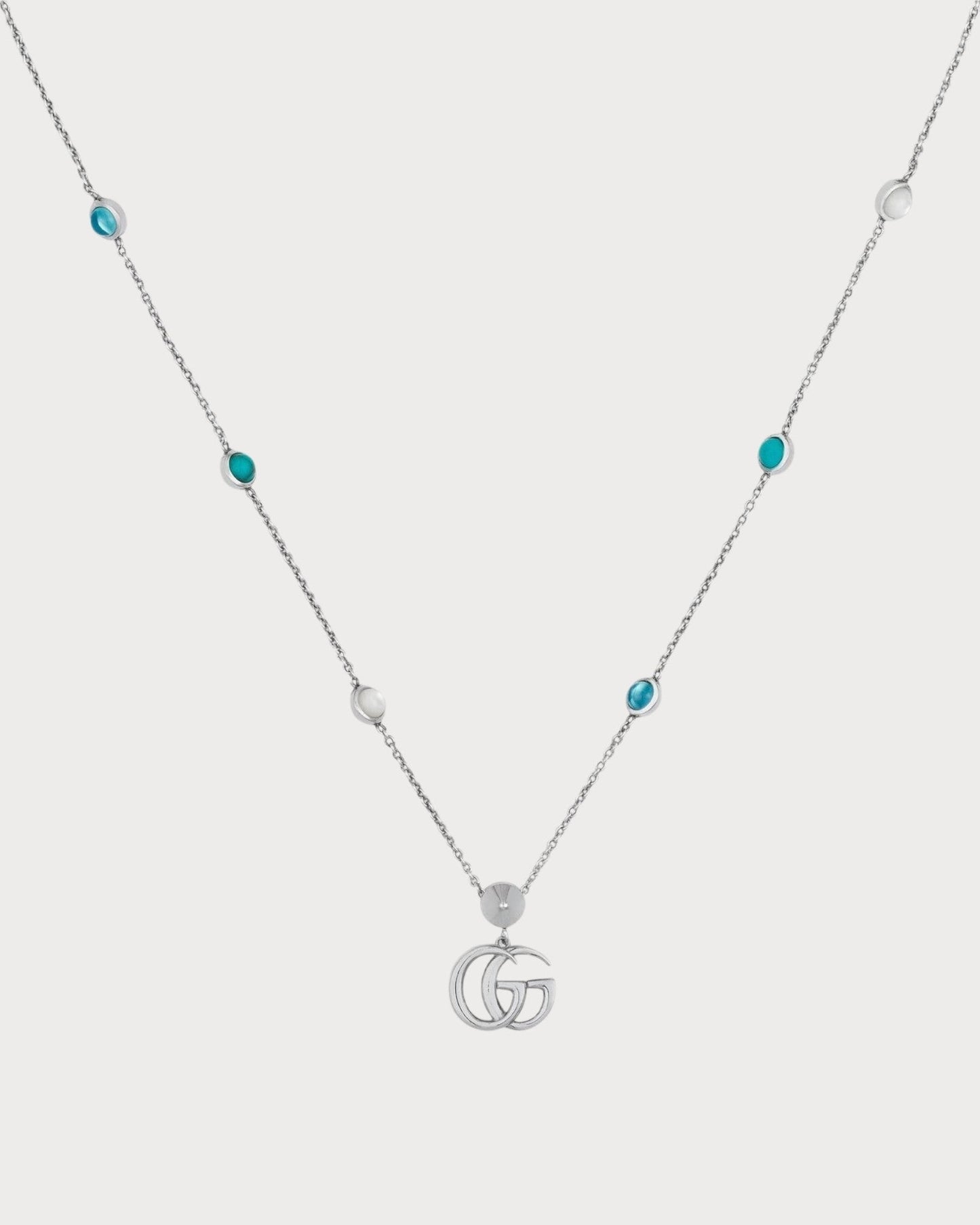GUCCI Double G Mother of Pearl Necklace Silver Green(Vert)