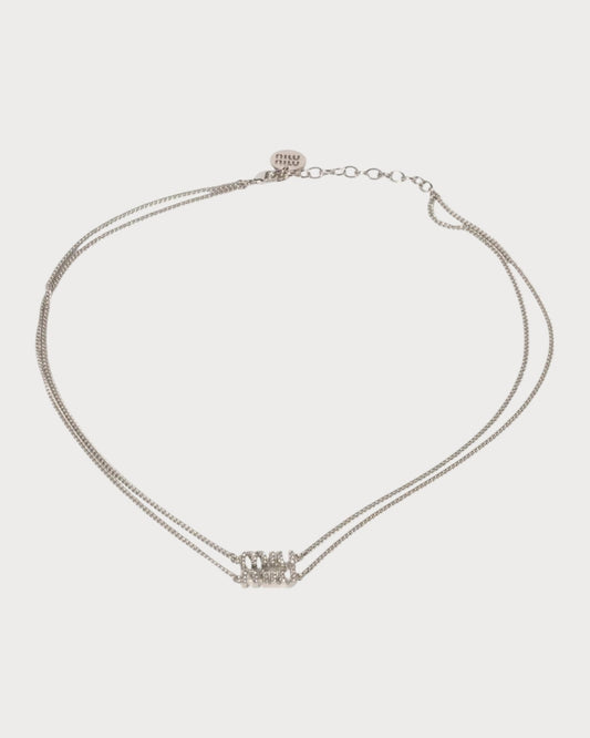 MIU MIU Metal Necklace with Crystals(Silver)