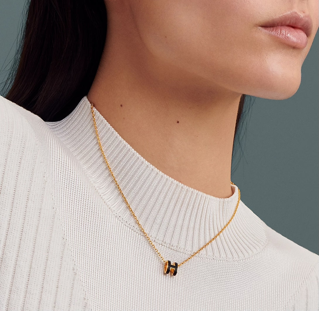 HERMES Gold Pop H Necklace Metal(Mini/Many)